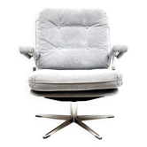 Fauteuil vintage avec revêtement en daim gris réalisé dans les années 1970