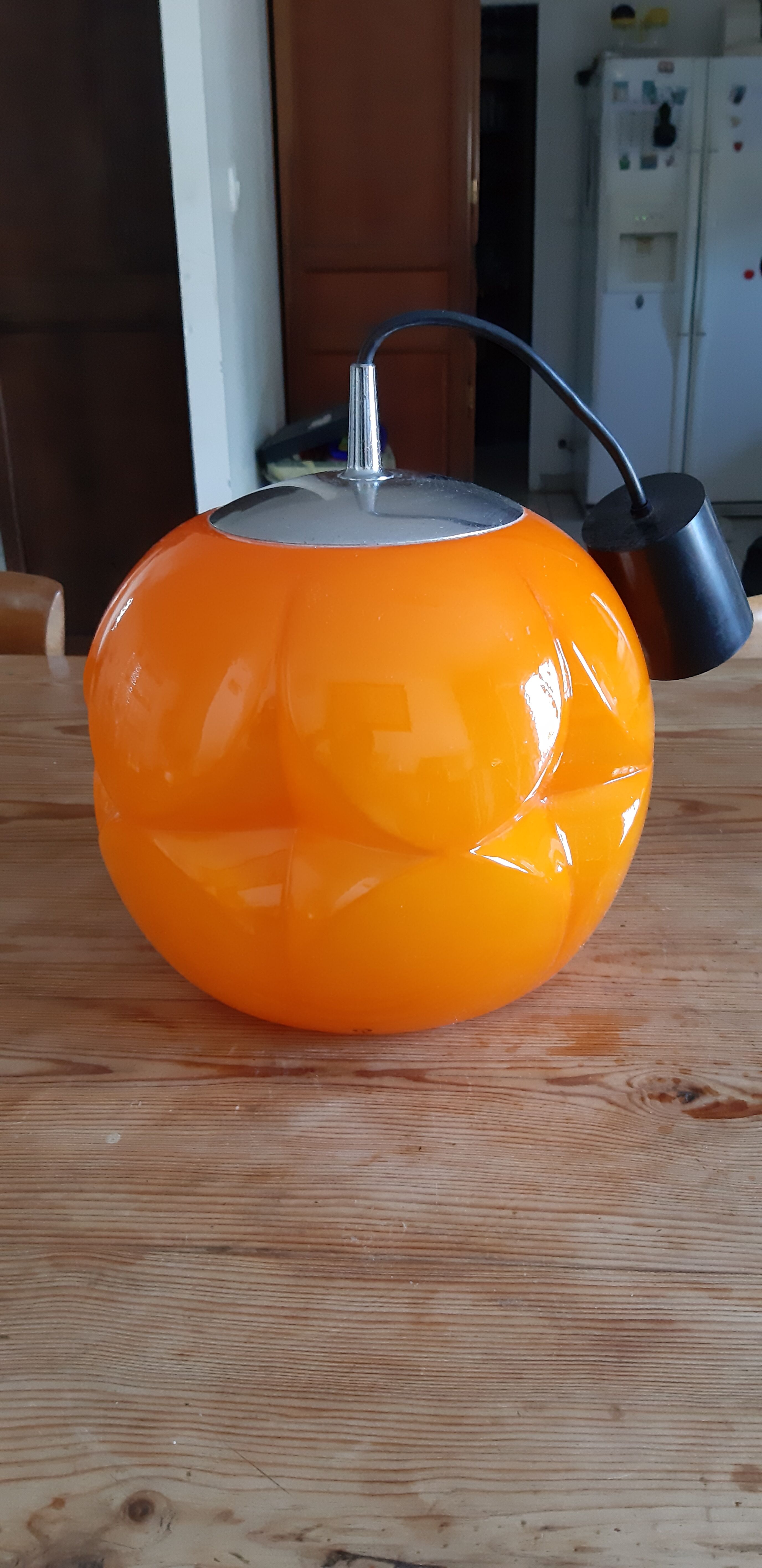 Vintage Putzler pendant lamp in Orange and White Opaline