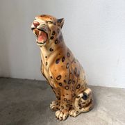 XL Italian ceramic leopard sculpture statue 1970