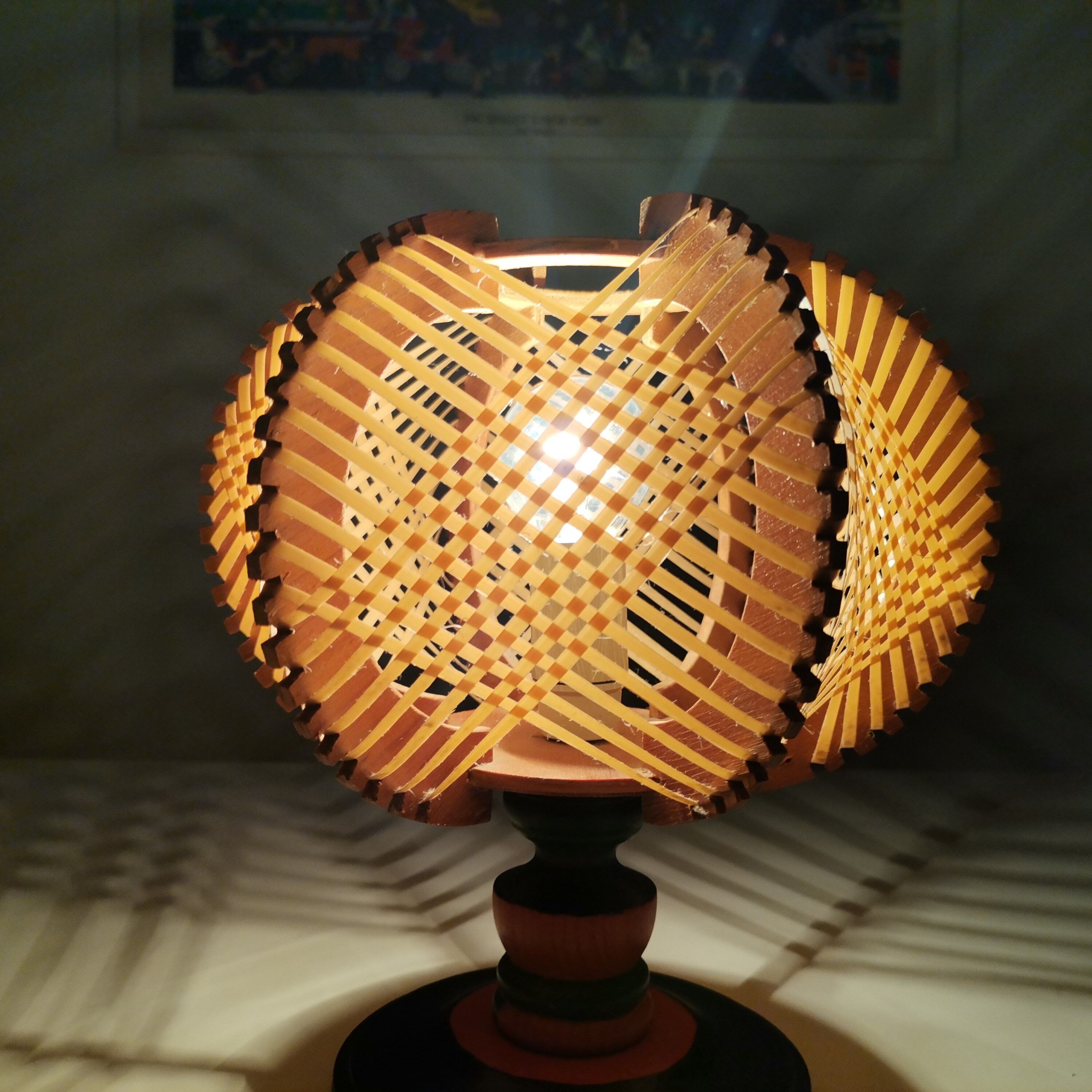 Mid century wooden bedside table lamp 1960