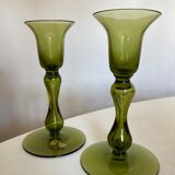 Pair of scandinavian candle holders in blown glass Ekenas Sweden 1960