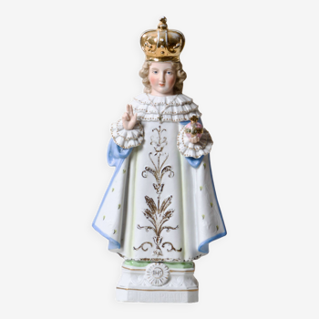 19th century Jesus of Prague statue in polychrome porcelain