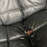 Kashima 2-seater sofa in black leather Michel Ducaroy, 1970