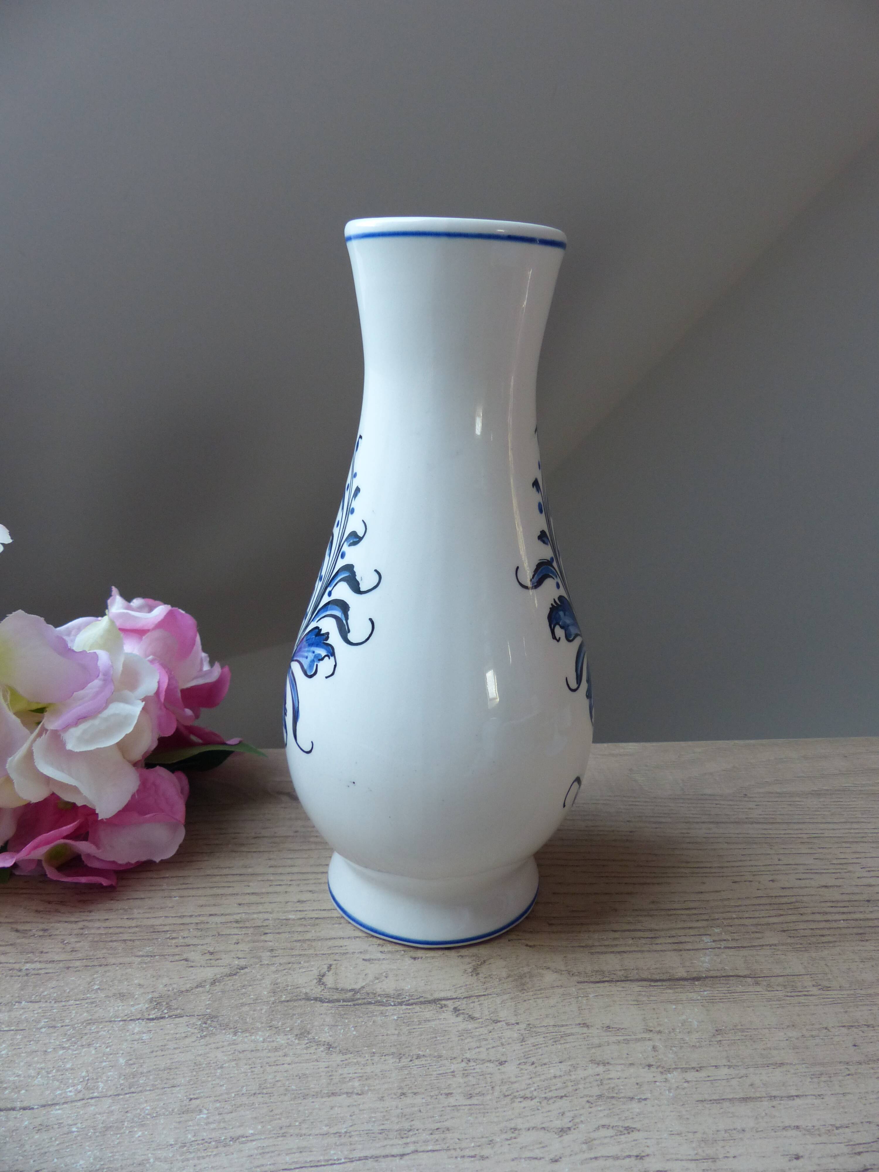 Ceramic Vase Bird Blue Hand-Painted Portugal
