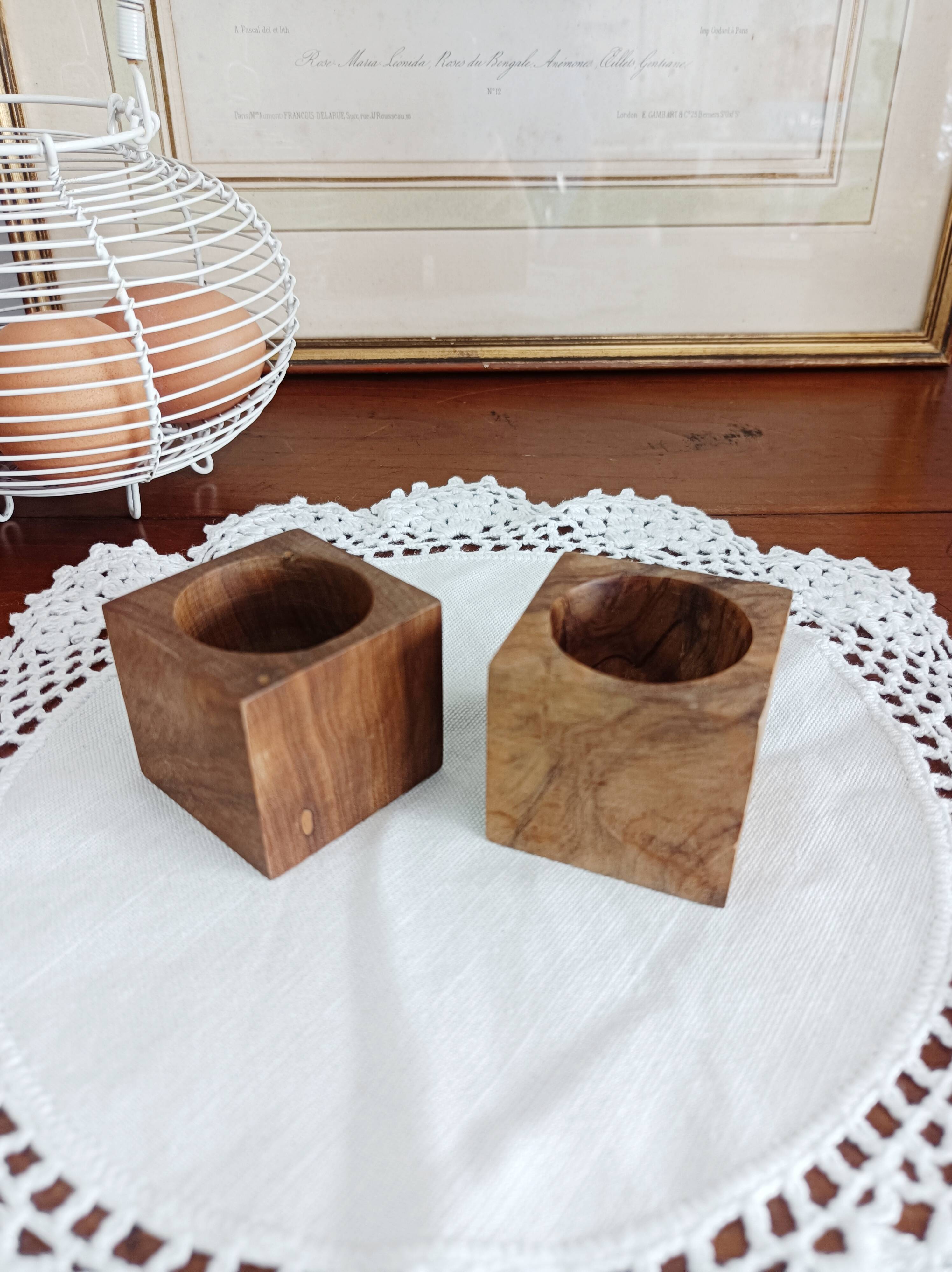 Set of 2 olive wood egg cups