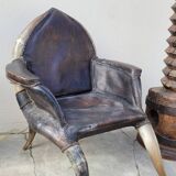 Fauteuil en corne et cuir ancien - 1950s