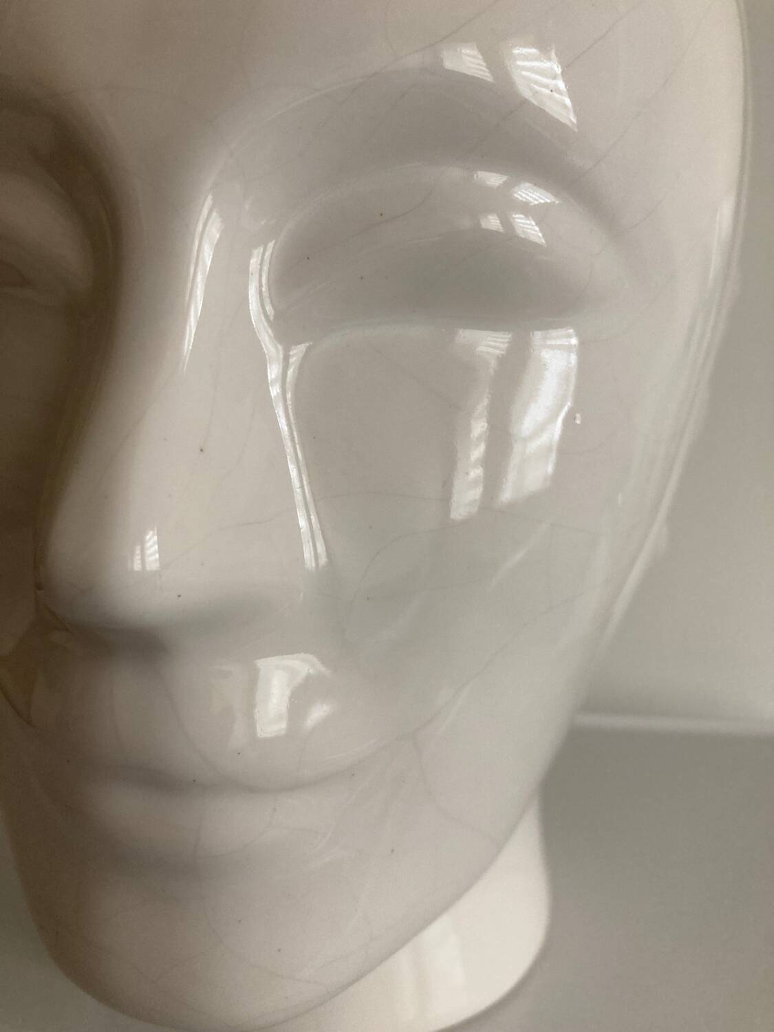 Vintage white ceramic face-shaped vase or planter