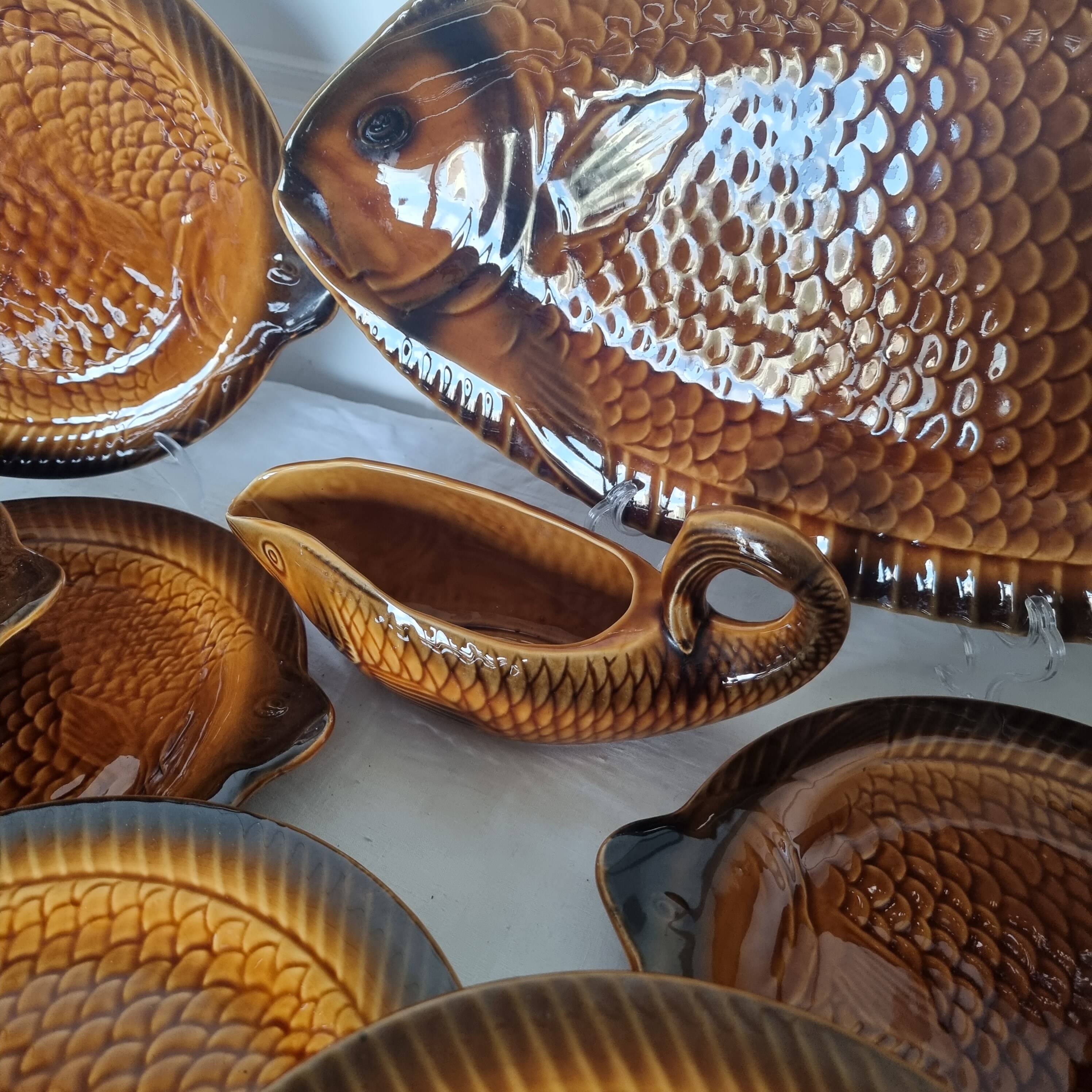 French ceramic dinnerware and plates set sarraguemines 1970s