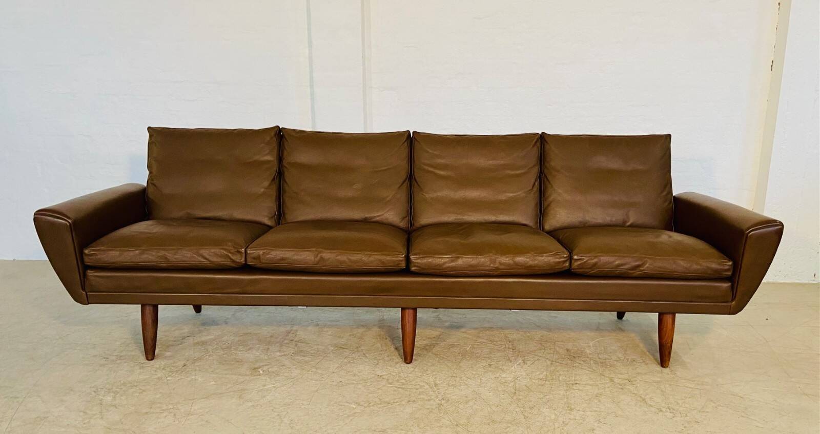 Vintage retro Danish mid-century G. Thams 4 person sofa in brown leather 1960