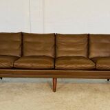 Vintage retro Danish mid-century G. Thams 4 person sofa in brown leather 1960