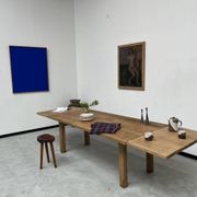 Large farm table from the 60s, in solid oak, with extensions