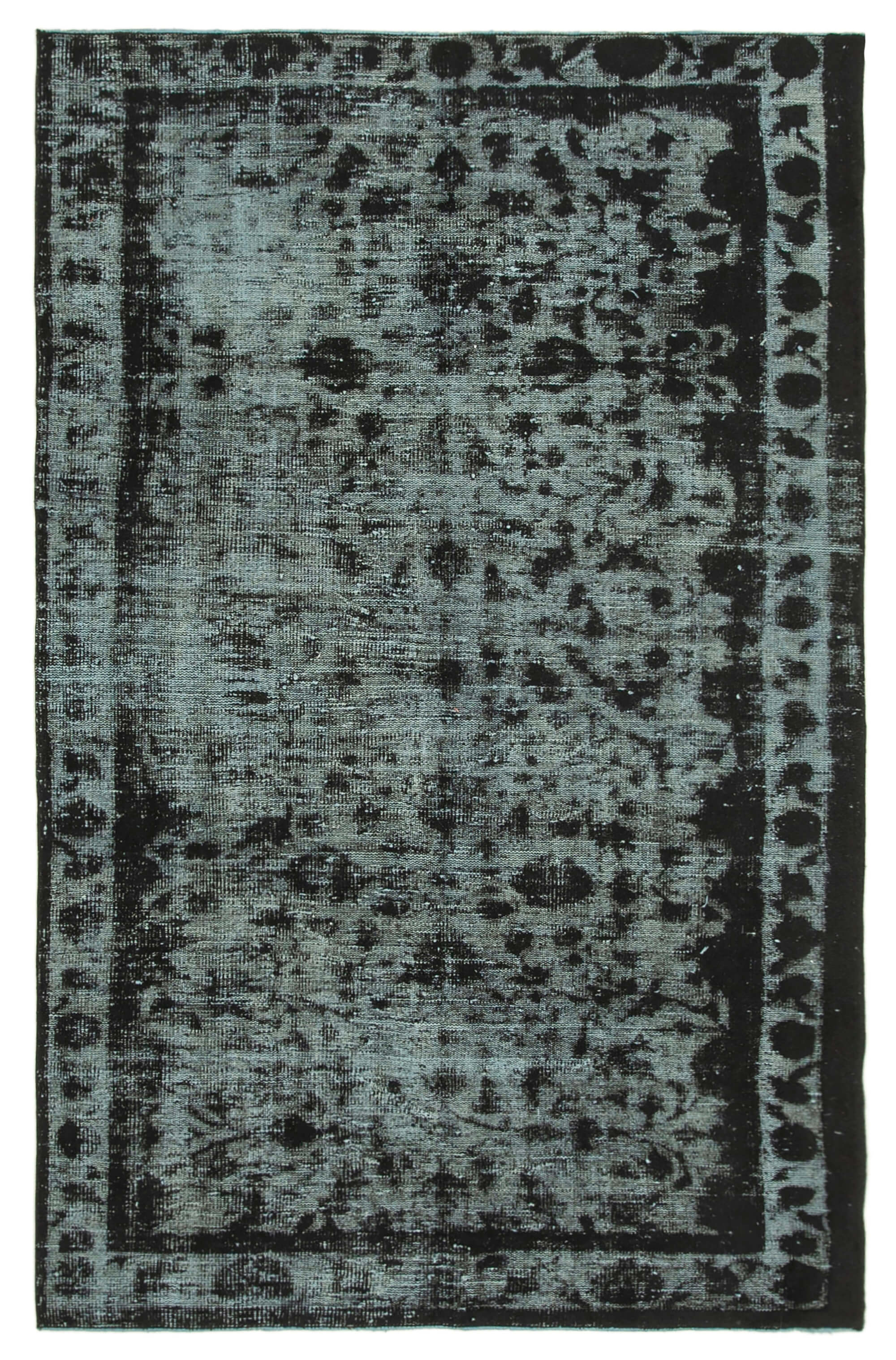 Hand-Knotted Antique Turkish 1980s 177 cm x 278 cm Black Rug