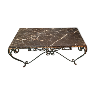 Deco art coffee table in wrought iron and marble tray