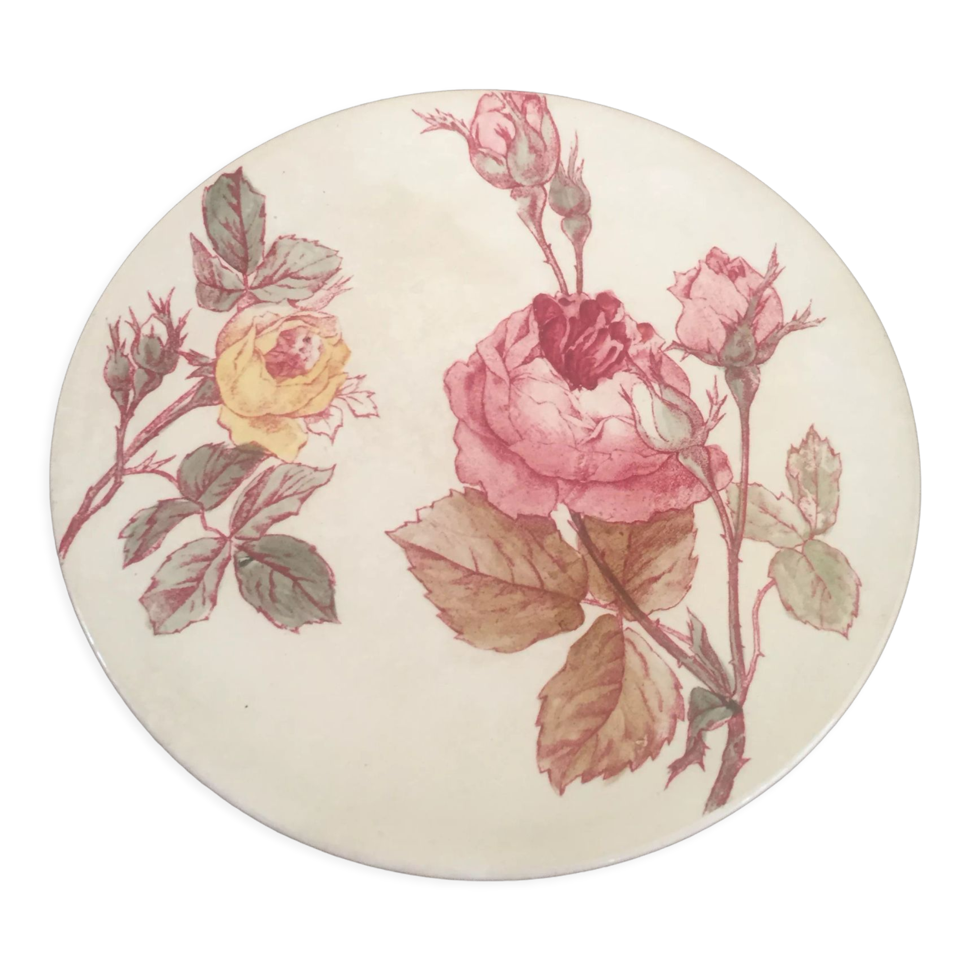 Plate flat iron earth J.Vieillard et cie de Bordeaux roses