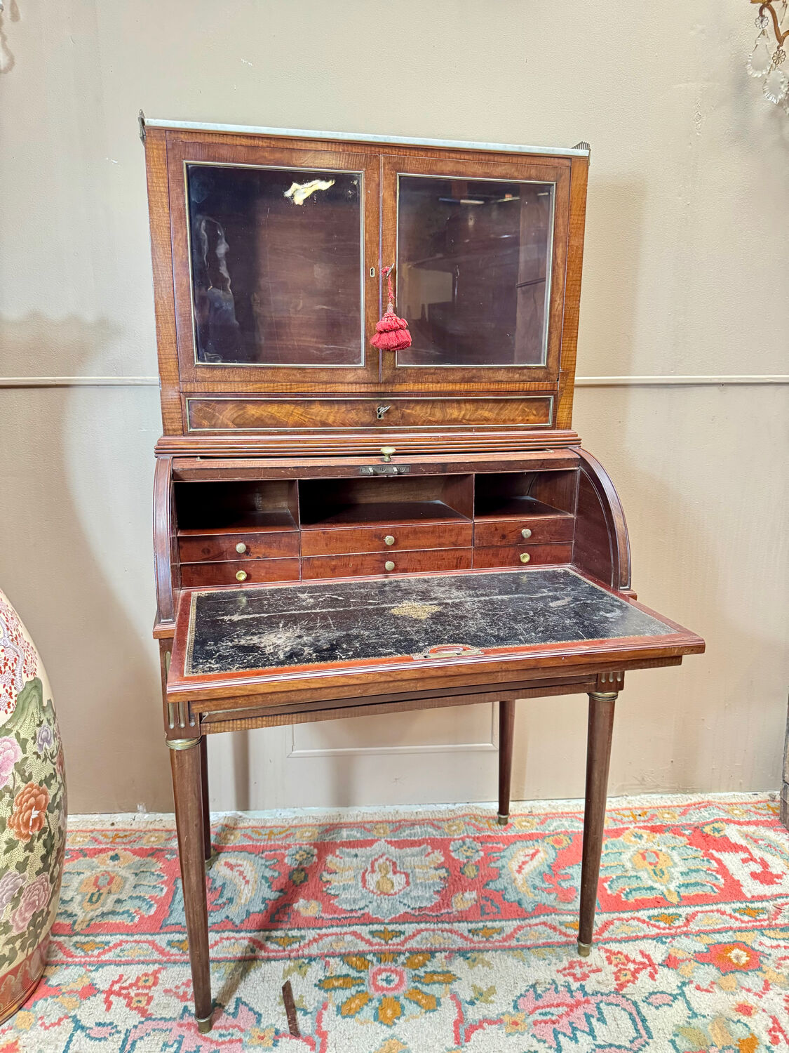 Louis XVI/18th century mahogany roll-top desk forming a display case