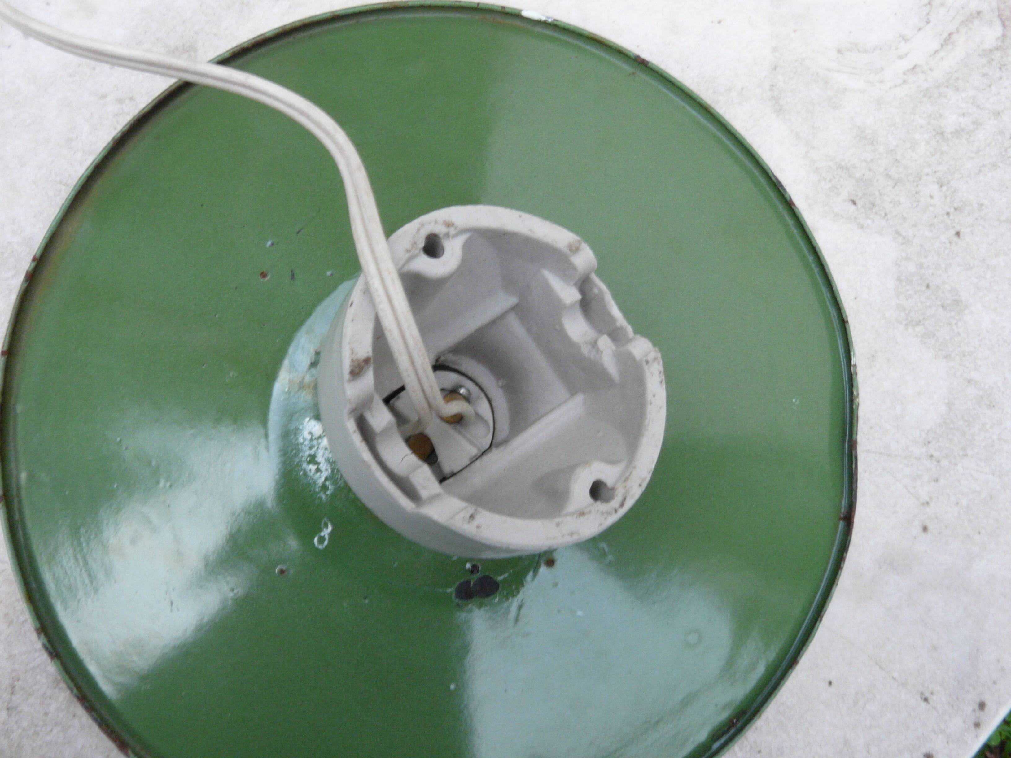 Industrial green and white enameled sheet metal wall light 1940 porcelain socket