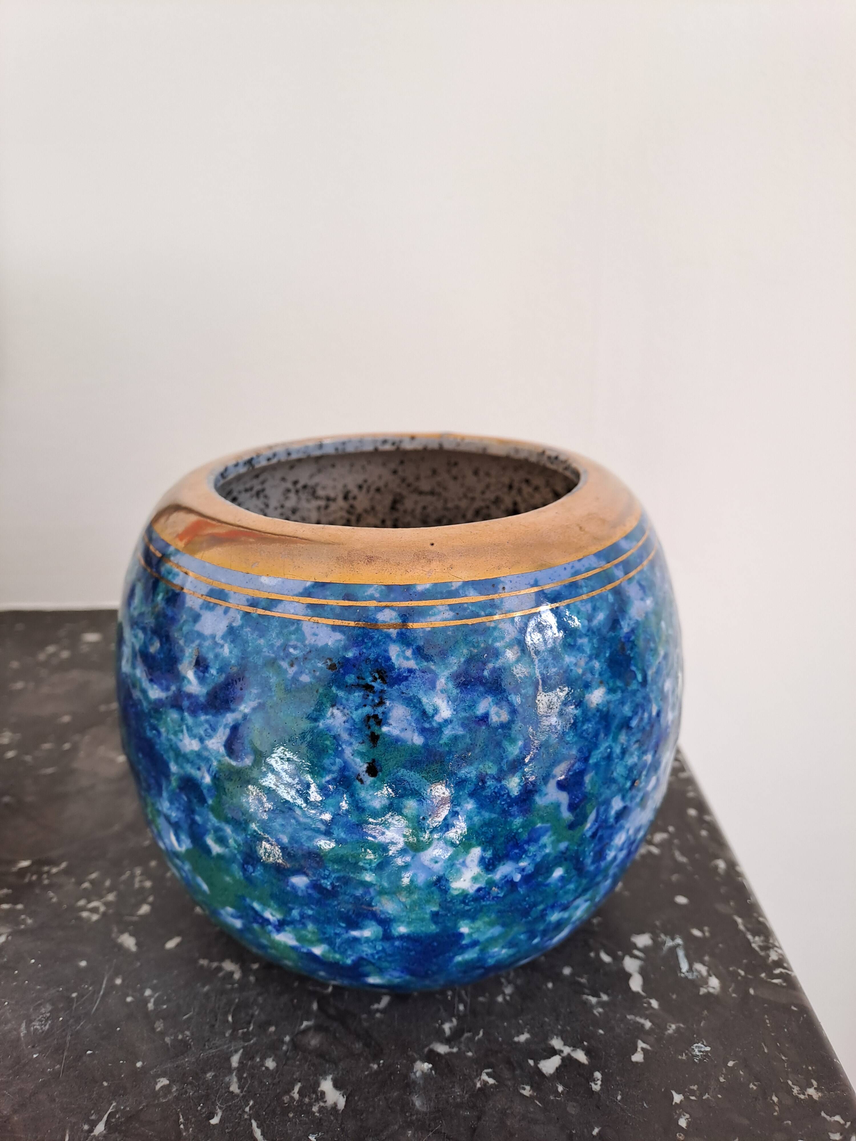 Vase signed Louis Dage, 1920s or 1930s, marbled blue-green effect and gilding