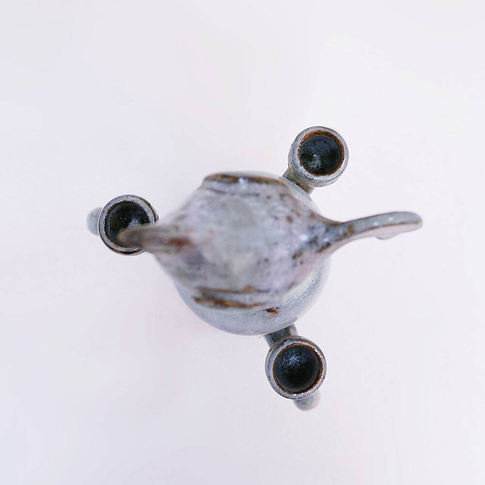 Three-light chandelier in glazed ceramic in the style of Jacques Pouchain.