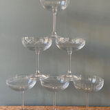 Series of 6 champagne glasses in engraved glass