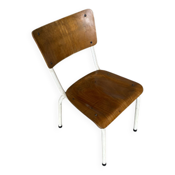 Old school chair colmon white metal tube + vintage wood
