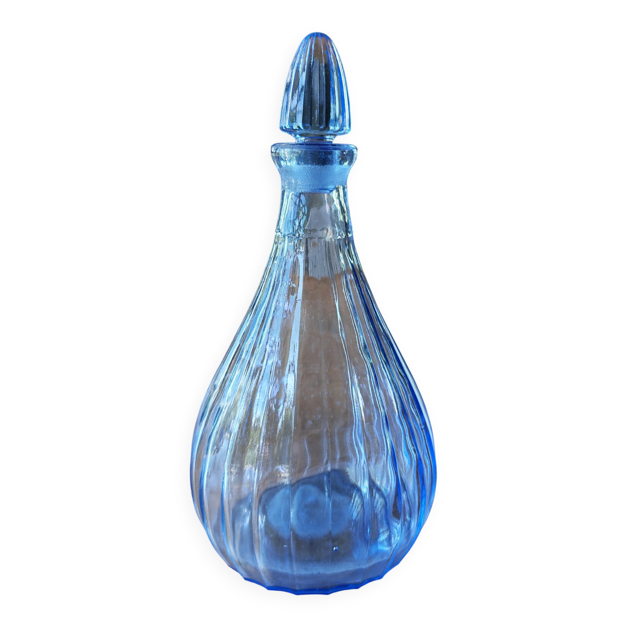 Carafe art deco en verre bleu