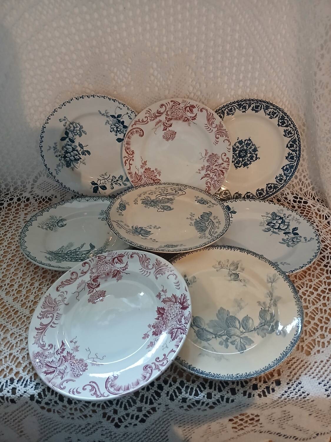 8 antique ironstone dinner plates