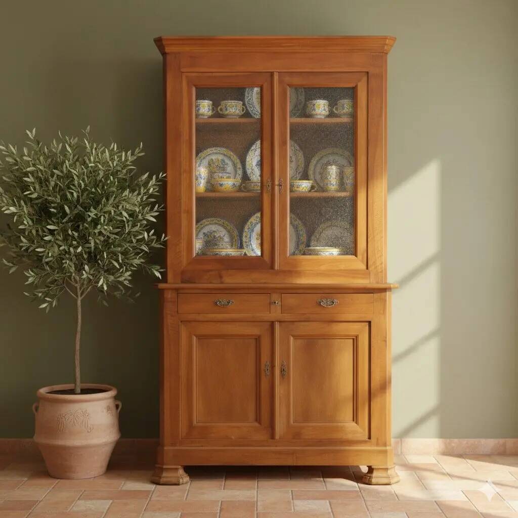 Armoire ancienne en noyer avec portes et tiroirs en verre, France, 18ème s