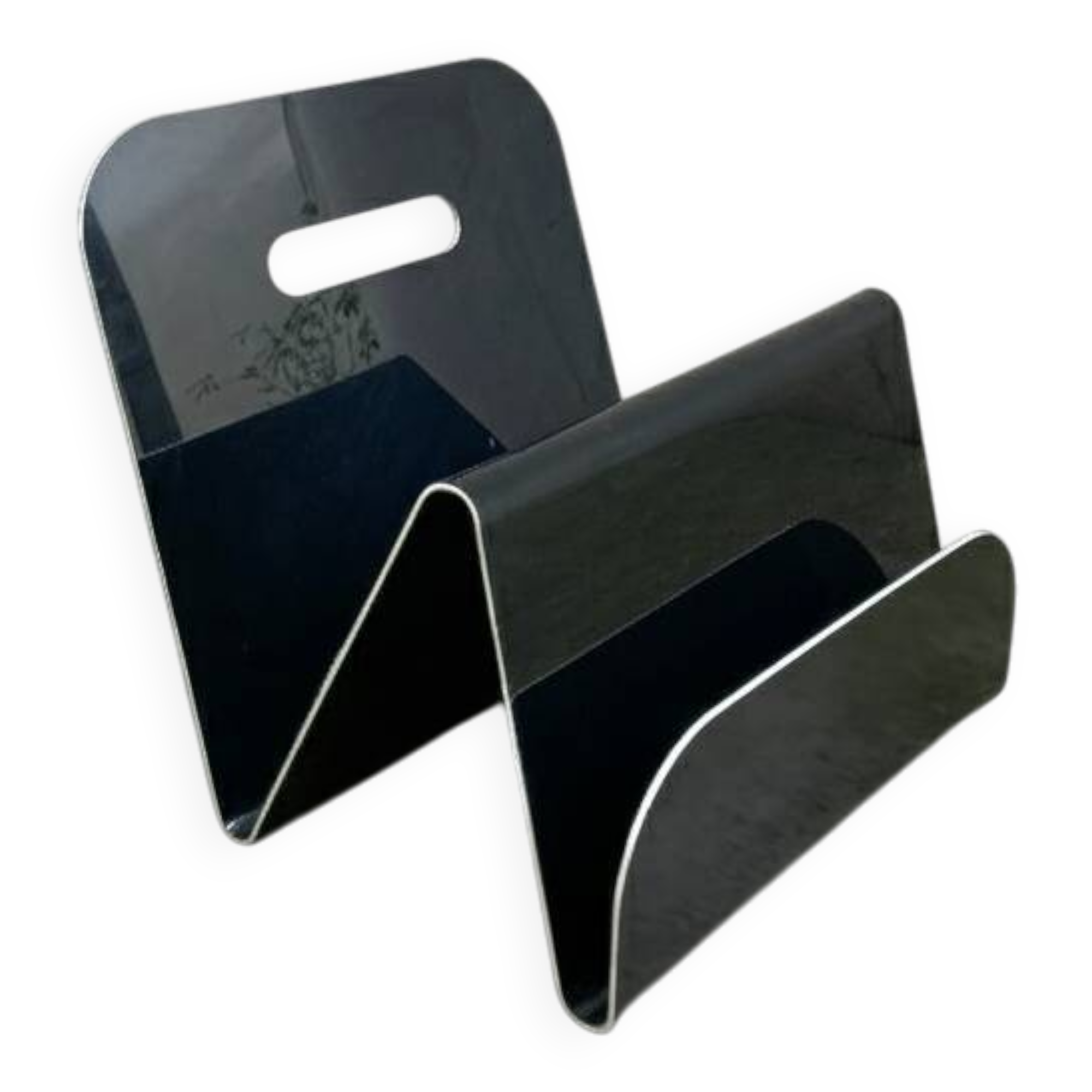 Vintage corrugated black thermoformed plastic magazine rack – 1970s