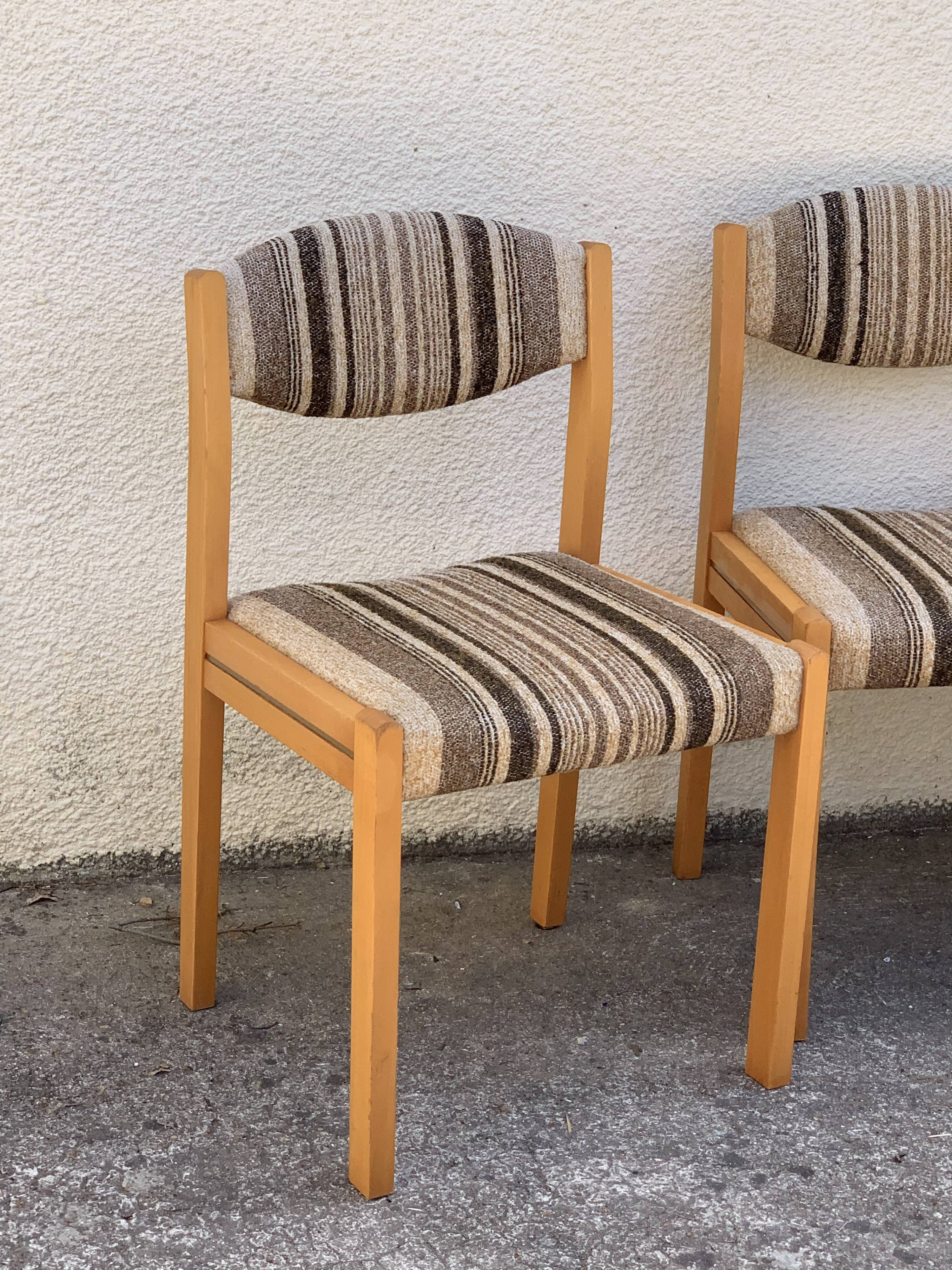 Suite of 4 chairs self beech brass and wool 1960