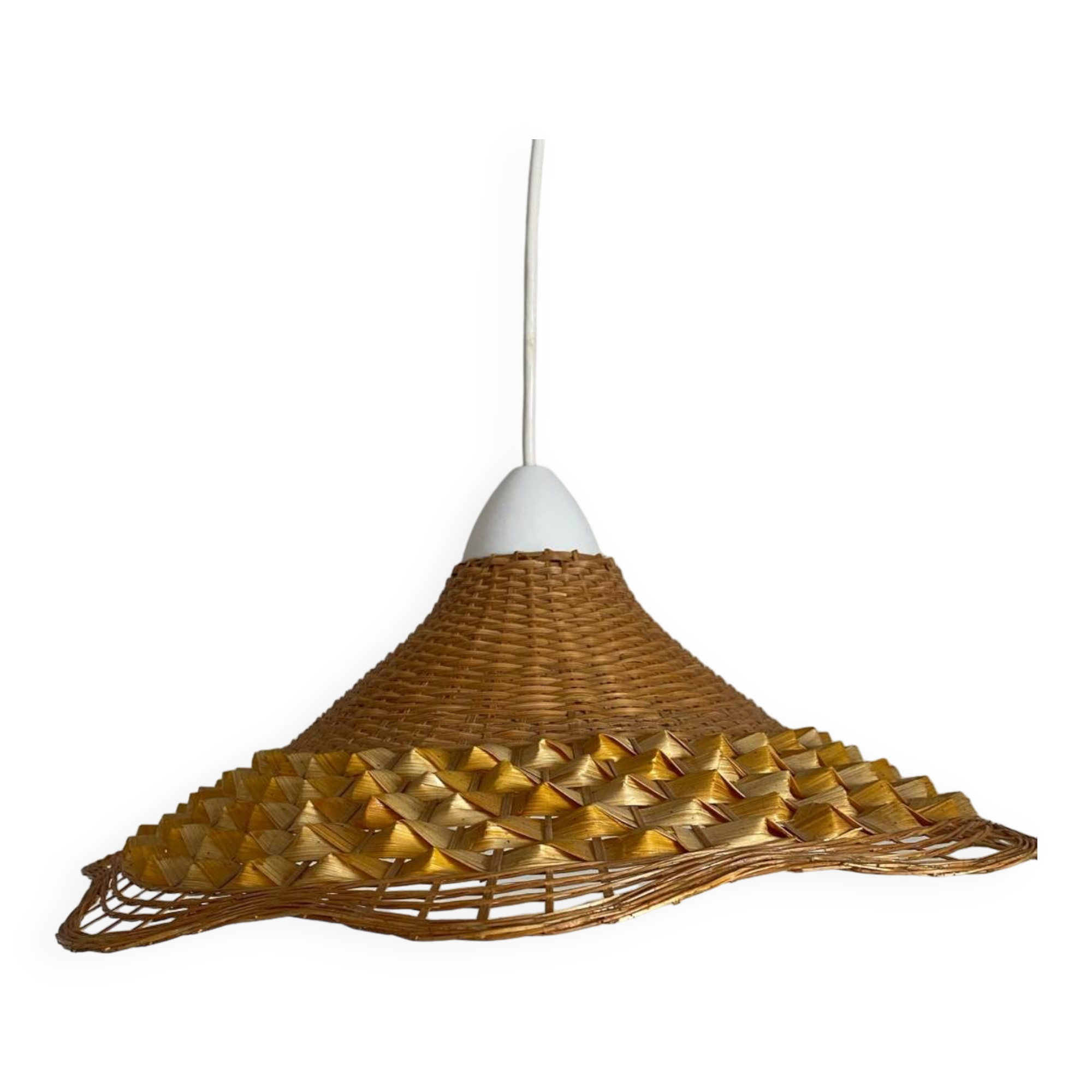Woven wicker pendant light