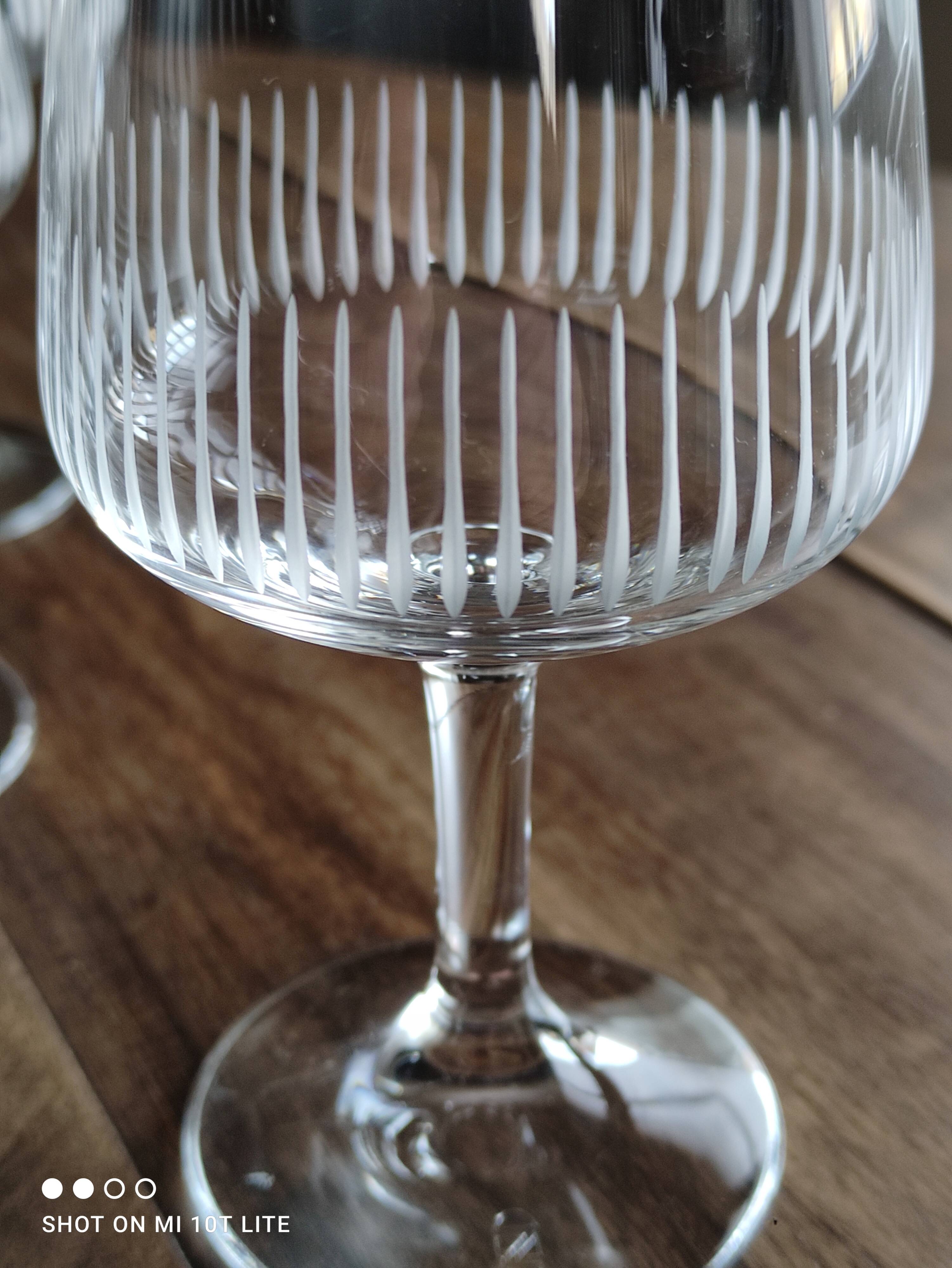 Set of 11 old wine glasses shaped chiseled crystal balloons
