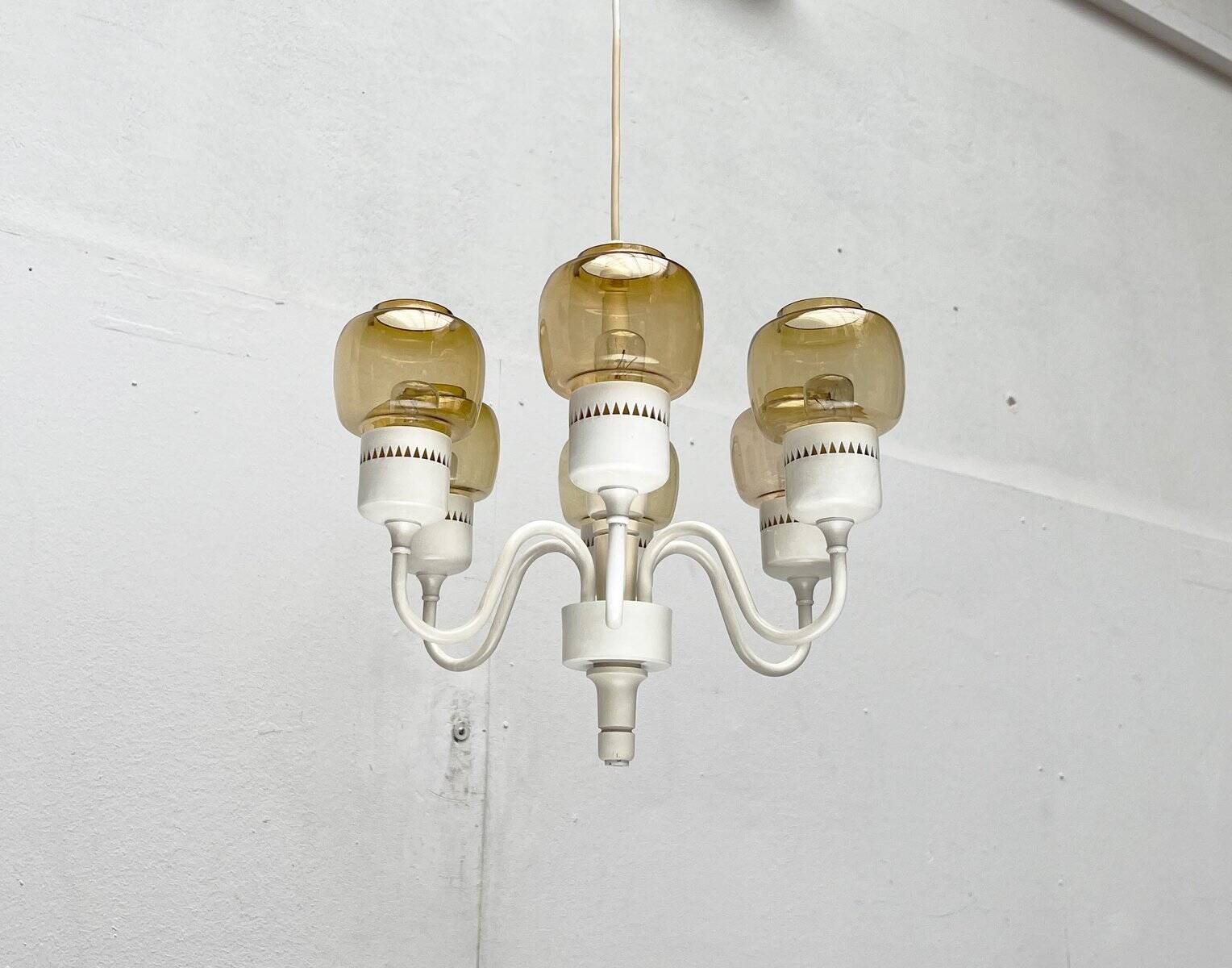 Swedish mid-century chandelier T526 with amber glass by Hans-Agne Jakobsson for Hans-Agne Jakobsson Ab, 1960s.
