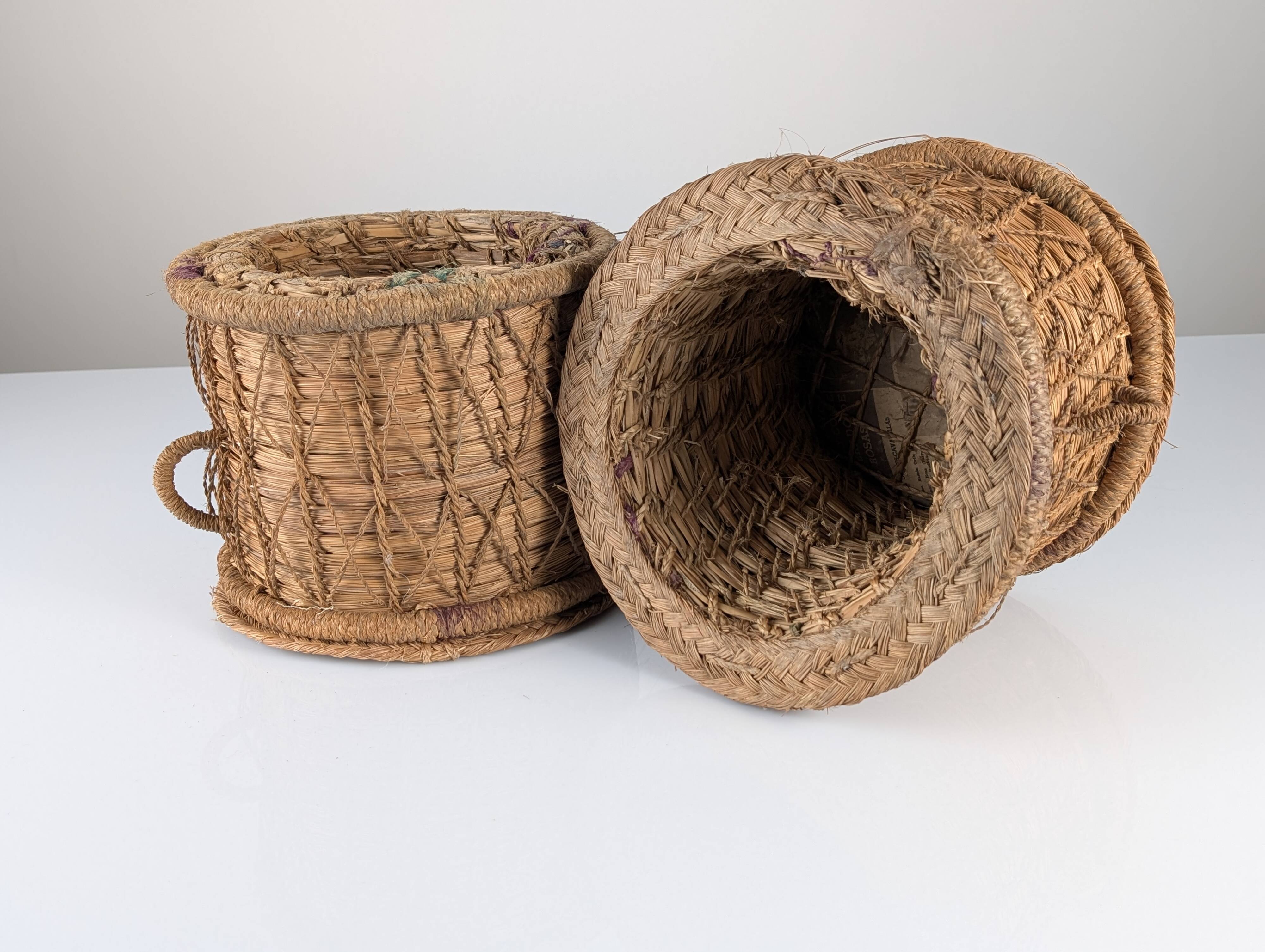 Rustic Pair of Spanish Andalusian Woven Esparto Baskets 1960s