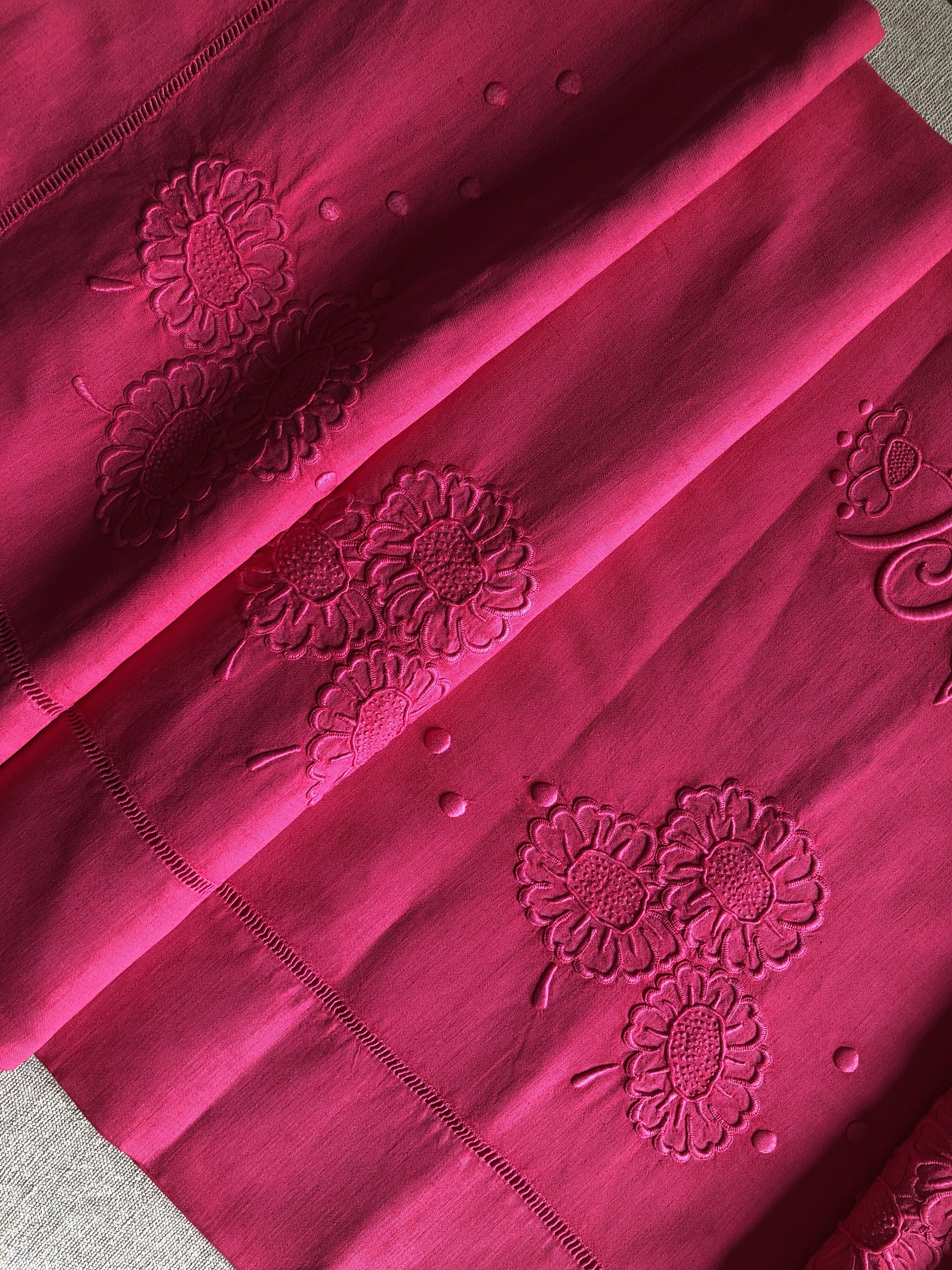 Antique Linen and Cotton Sheet Dyed in Fuchsia