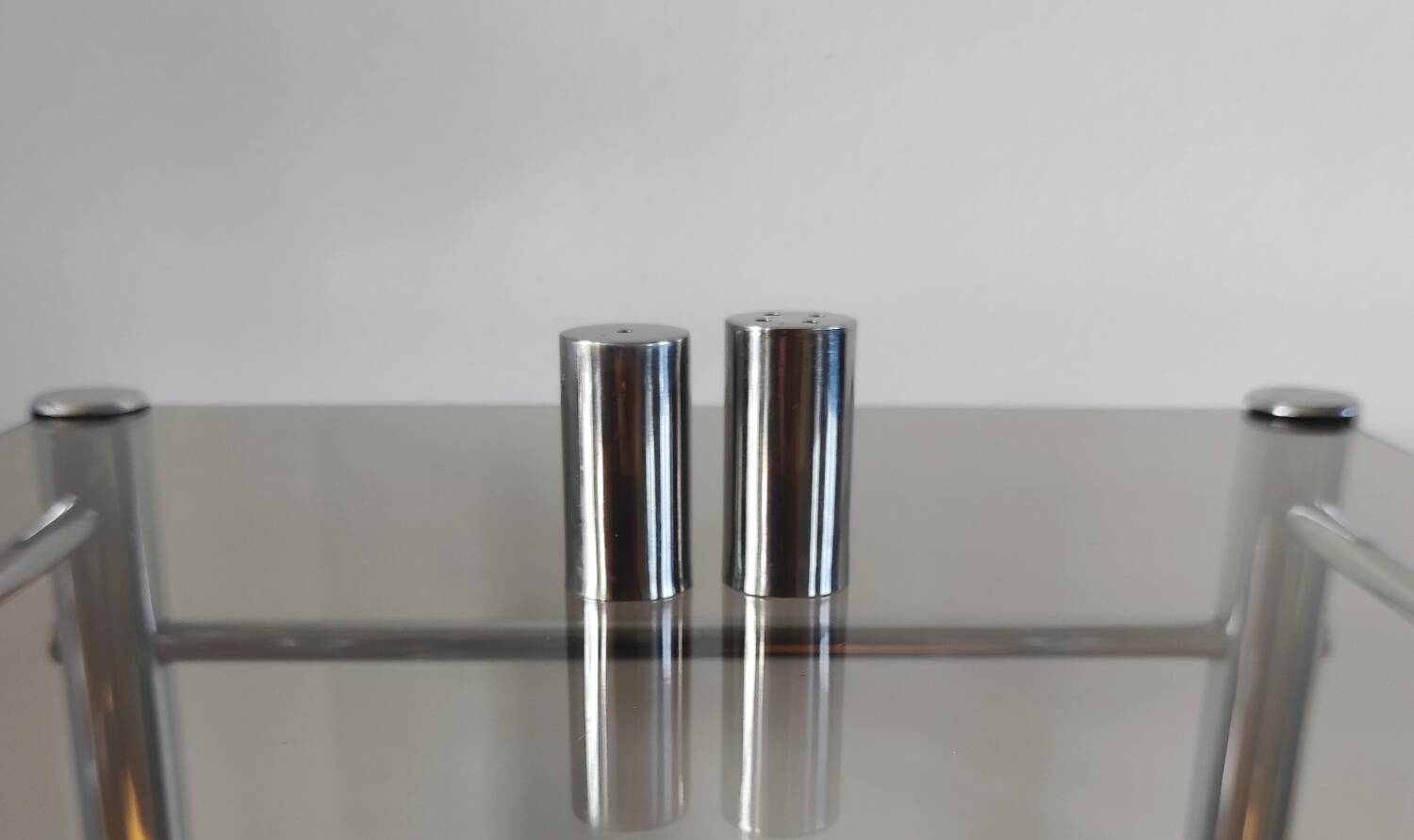 Vintage stainless steel salt and pepper shakers – Scandinavian minimalist design