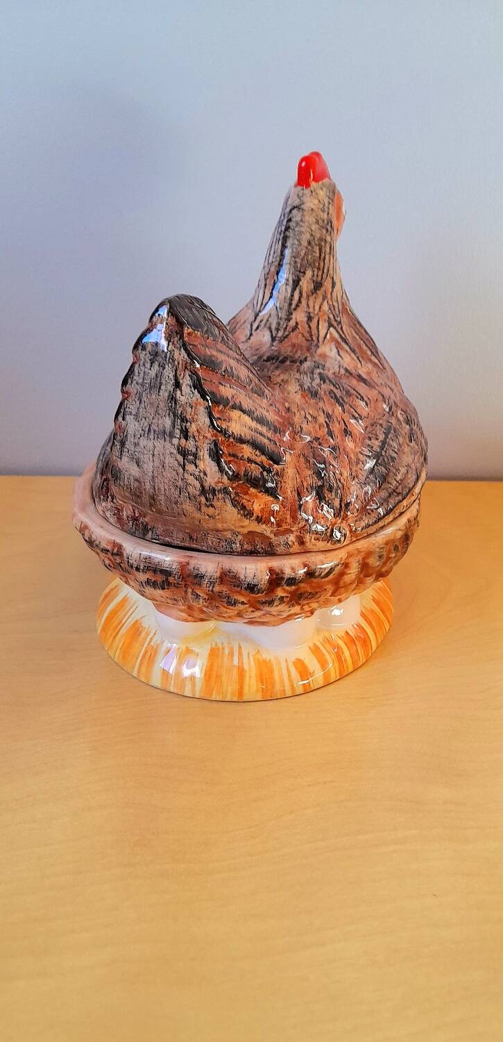 Terrine poule en céramique émaillée 1960