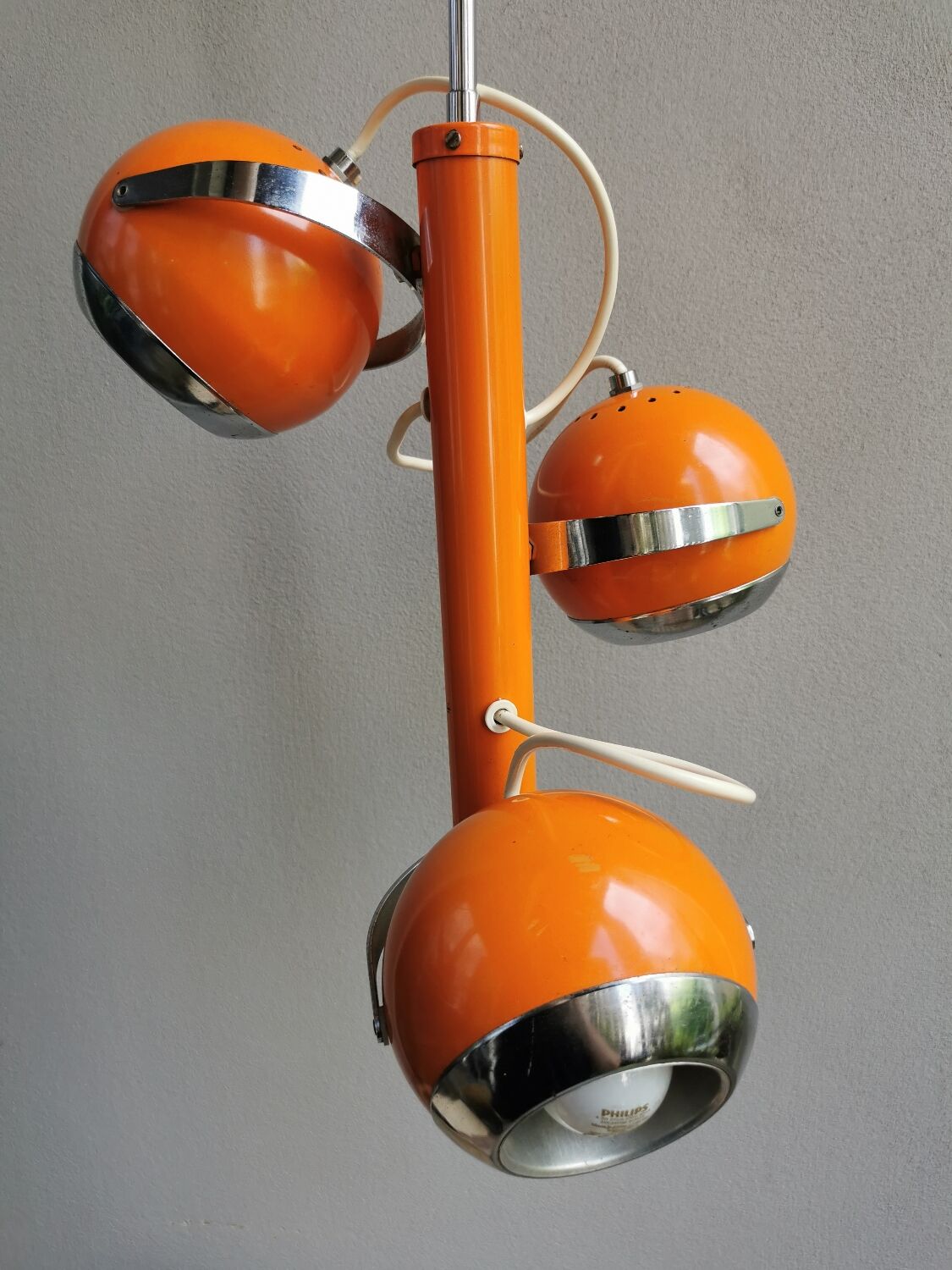 Vintage Space Age 70s Pendant Light – 3 Adjustable Spotlights – Orange