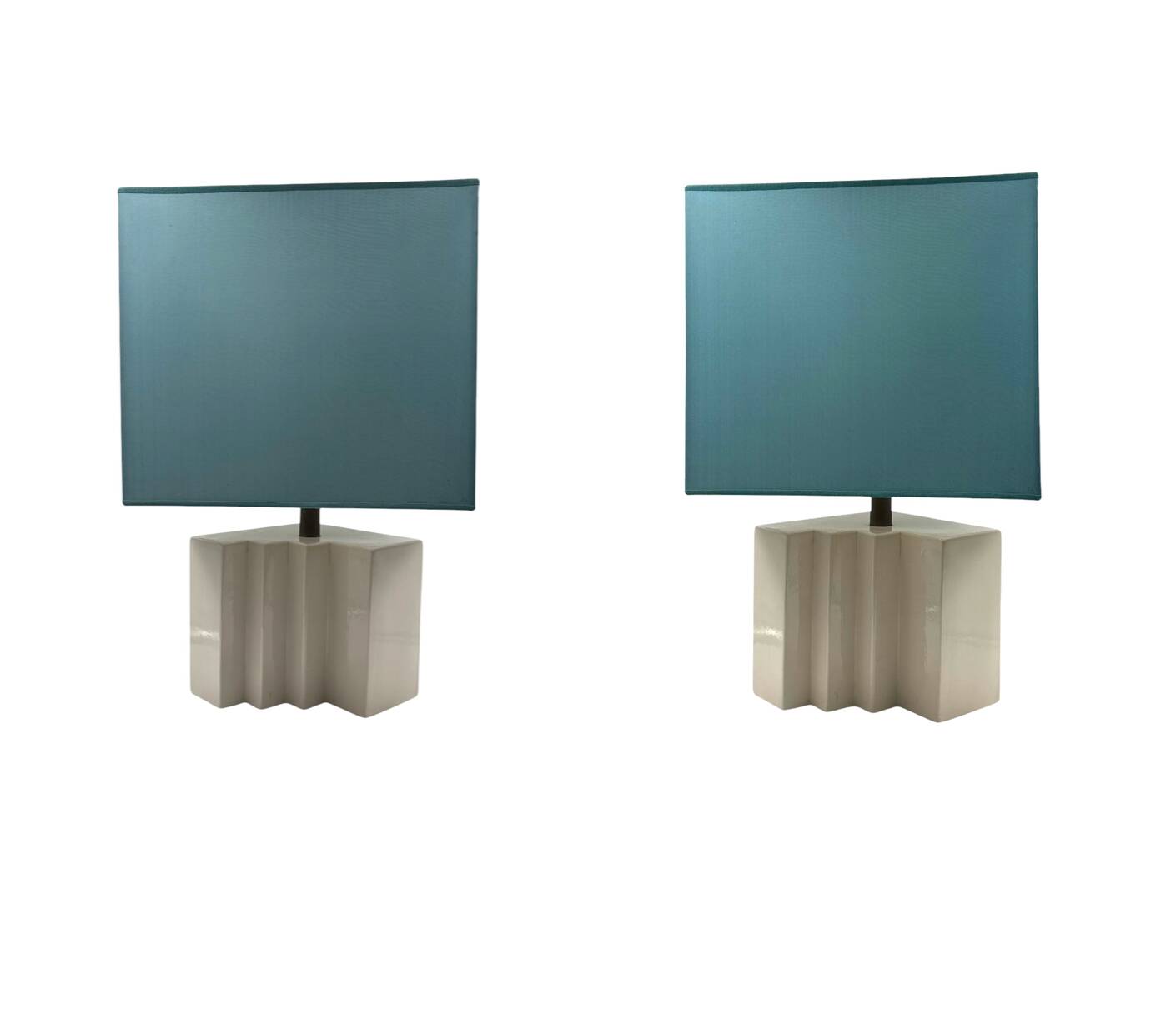 Hollywood regency set of 2 ceramic table Lamps, France 1970s