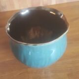 Vintage green and bronze ceramic pot cover vase