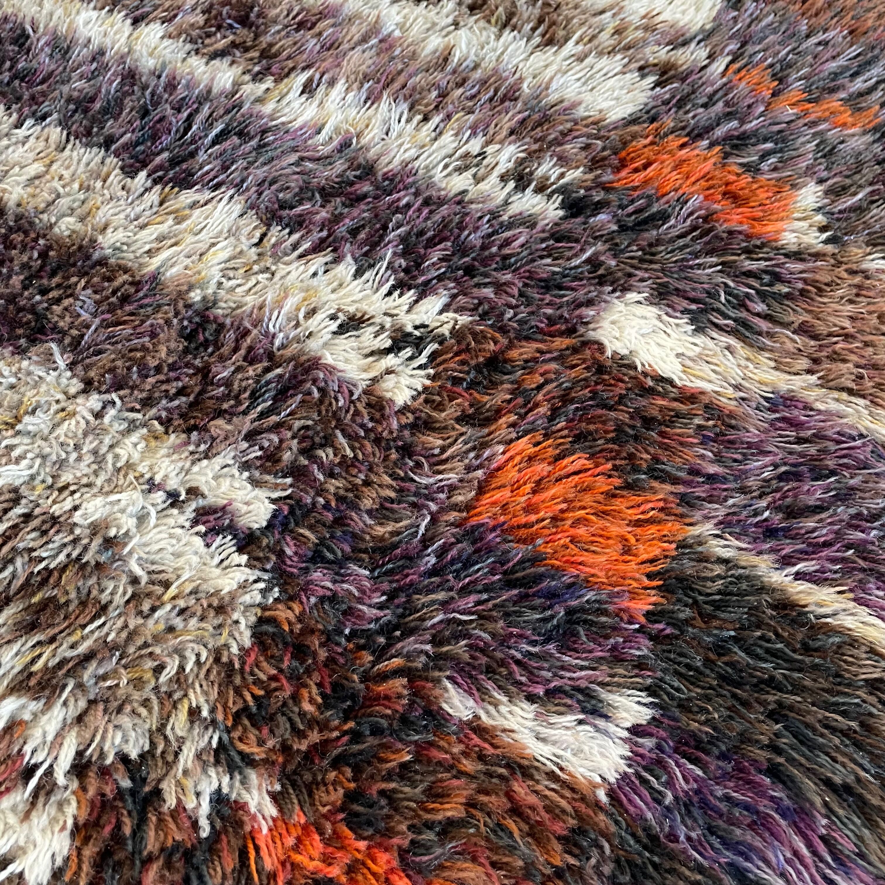 Original Abstract Scandinavian High Pile Abstract Rya Rug Carpet, Finland, 1960s