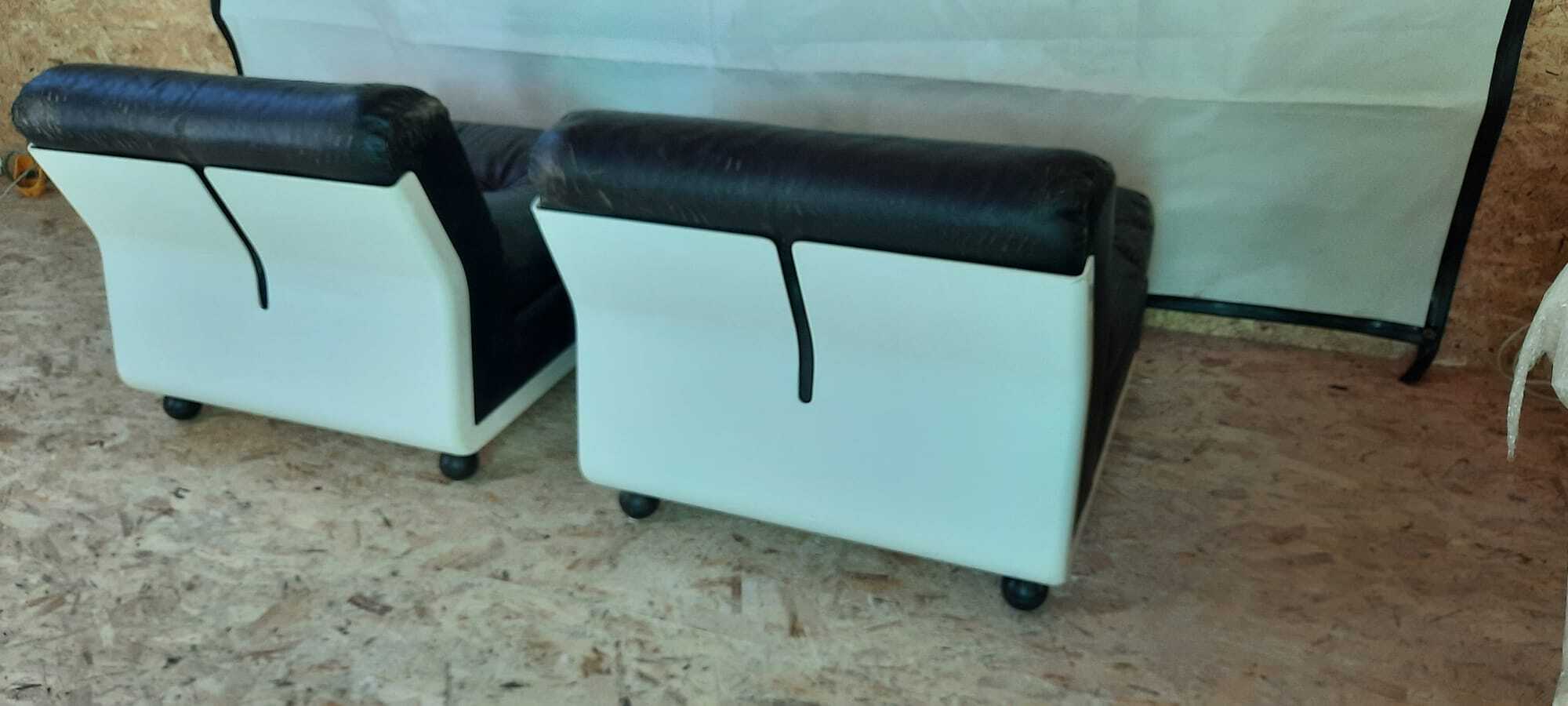 set of 4 armchairs in leather model Amanta by Mario Bellini for B&B Italia 1970