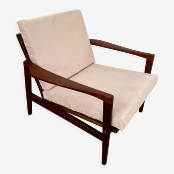 Old Scandinavian design armchair in vintage teak 60s