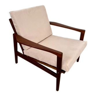 Old Scandinavian design armchair in vintage teak 60s