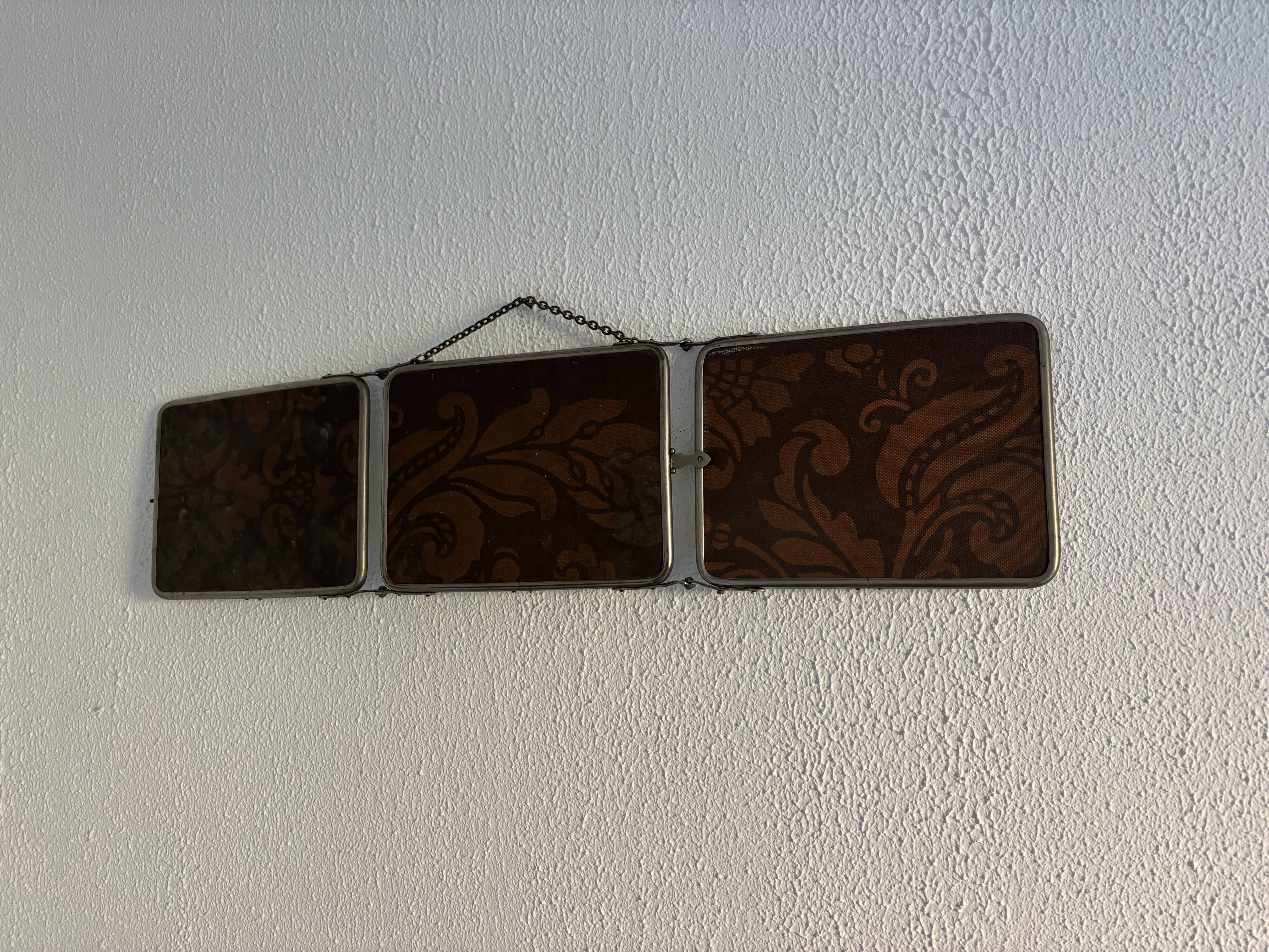 Miroir vintage 1900 triptyque barbier Art Nouveau - 19 x 78  cm