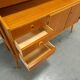 Teak fineer kast uit Zweden met lades, legplank en uitschuifbare plank