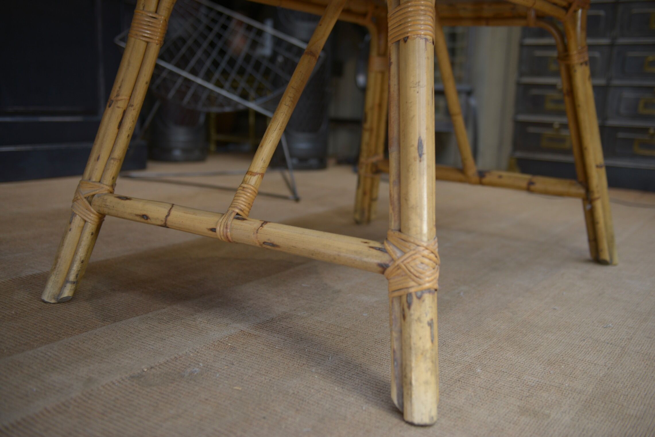 Rattan and ceramic table 1960