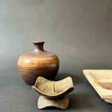 Hammered brass candle holder, brutalist design, 1970s