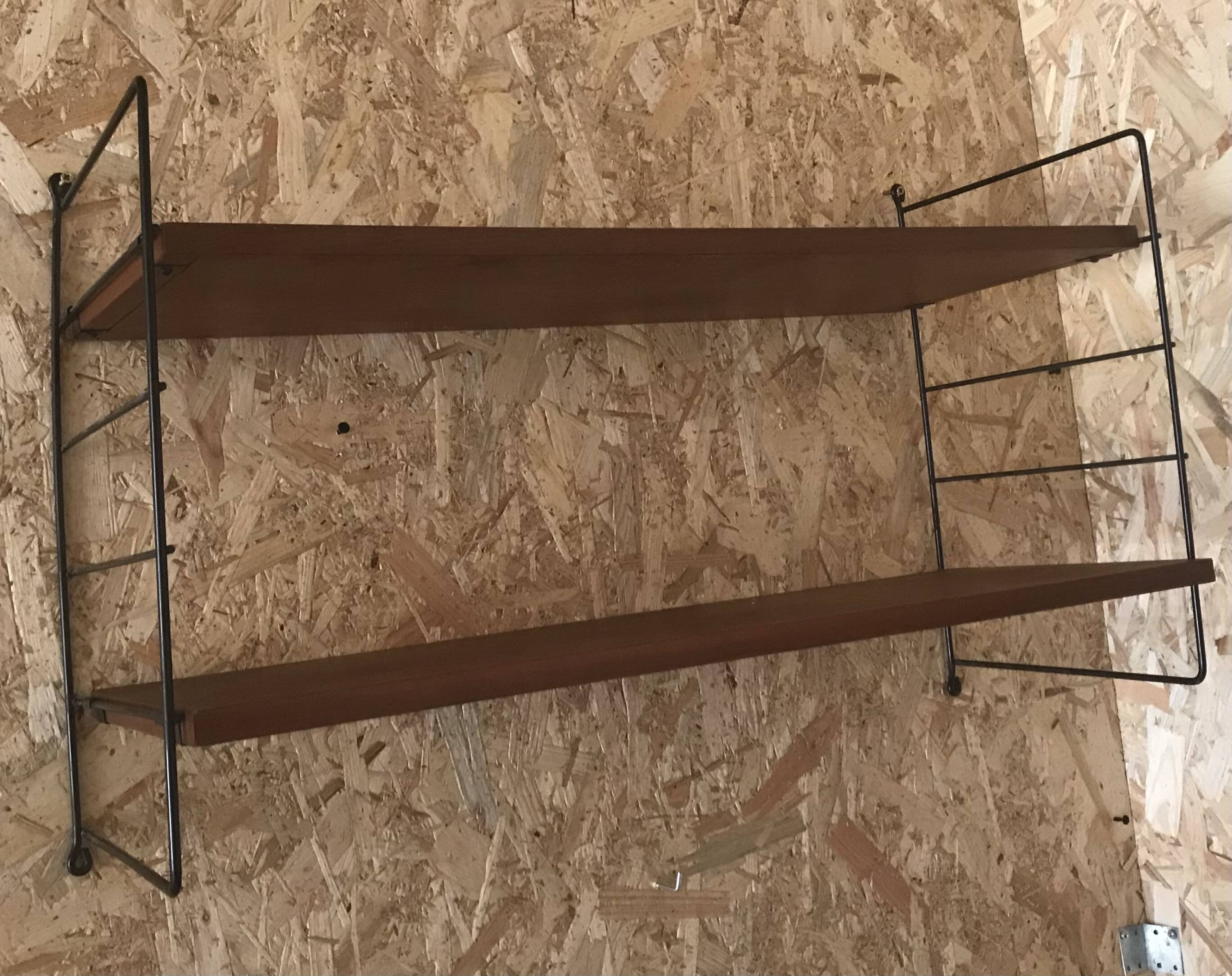 Vintage two-tier wall shelf string