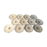 Set of 12 dessert plate in Limoges porcelain PCL with floral decoration