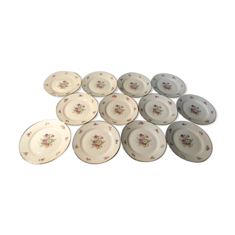 Set of 12 dessert plate in Limoges porcelain PCL with floral decoration